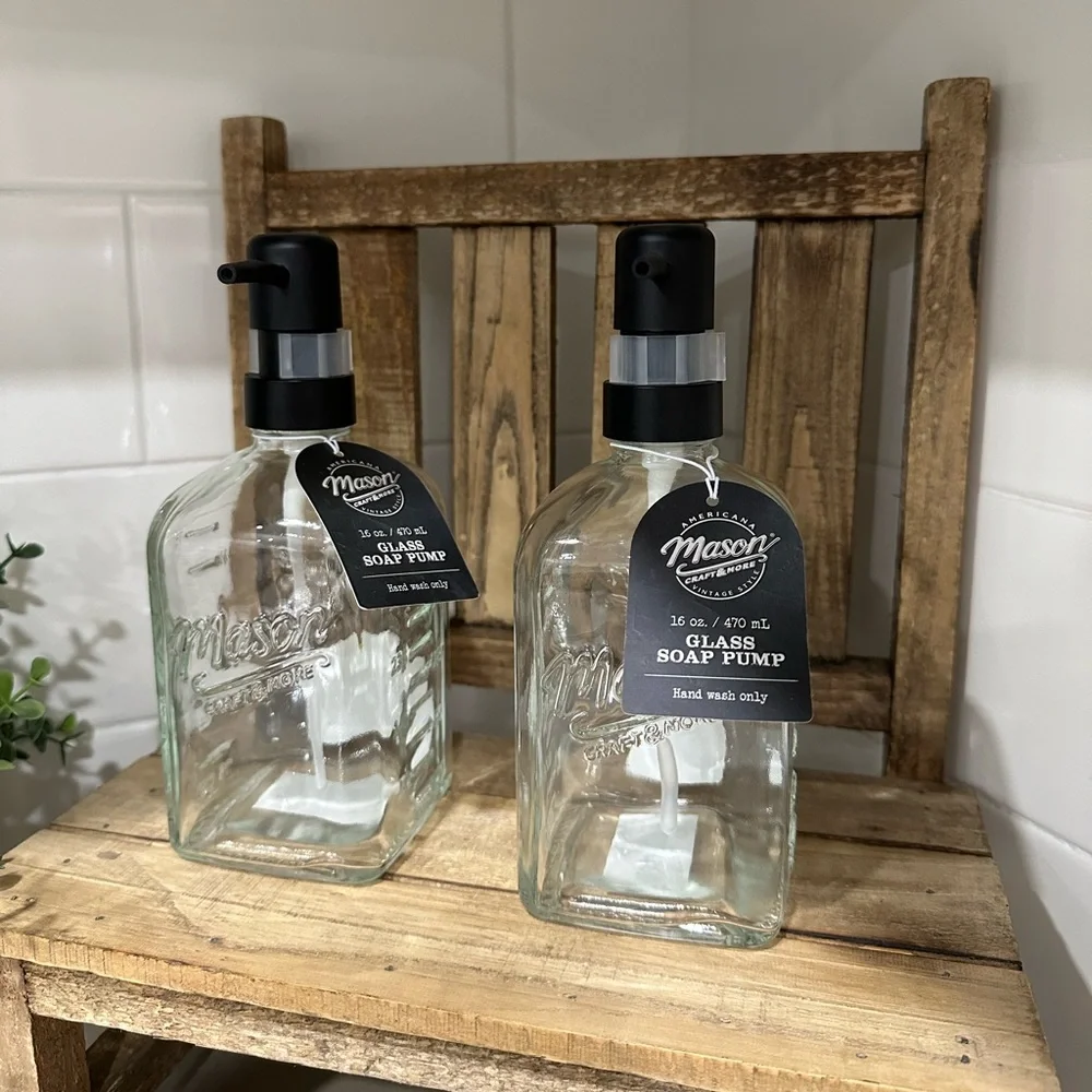 🆕 Set of 2 | Mason Glass Soap Dispensers!